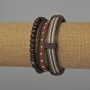 Men's 3-piece bracelet set, faux leather, brown color (closure and stretch)