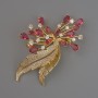 Accent Brooch with Red and White Crystals, 52×38 mm, Gold-Toned Metal