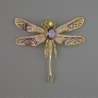 Butterfly Brooch with Purple Crystal, White and Green Rhinestones, 52x52mm Golden Metal