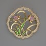 Brooch 'Flowers' with pink crystals, white rhinestones, green enamel, 38x38 mm gold-toned metal