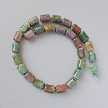 Green Jasper Beads, natural stone, cylindrical, diameter 10x14 mm, length 39 cm, on beading thread