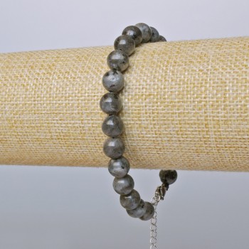 Labradorite Bracelet (pressed) Smooth bead, 8 mm diameter + -, length 19–24 cm + - (silver clasp)