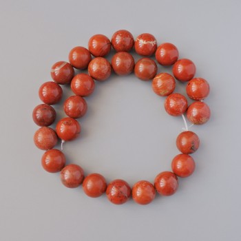 Red Jasper Beads - Natural Stone Smooth Round Beads, 12mm Diameter, 39cm Length on Thread