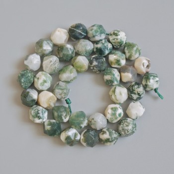 Moss Agate Beads - natural stone, faceted, diameter 10x9 mm, length 37 cm on thread