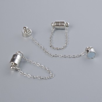 Фурнітура застібка магнітна, діаметр 13х6мм сріблястий колір металу з ланцюжком, довжина 5см