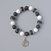 Shungite and White Agate Bracelet, 12 mm diameter, 10 mm+-, length 18 cm+- (stretch) with metal inserts