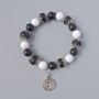 Shungite and White Agate Bracelet, 12 mm diameter, 10 mm+-, length 18 cm+- (stretch) with metal inserts