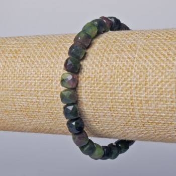Zoisite bracelet with natural stone, faceted cube beads, 7 mm diameter, 18 cm length (stretch)