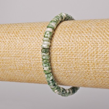 Moss Agate Bracelet, Smooth Rondels, diameter 6x2.5 mm, length 18 cm (stretch)