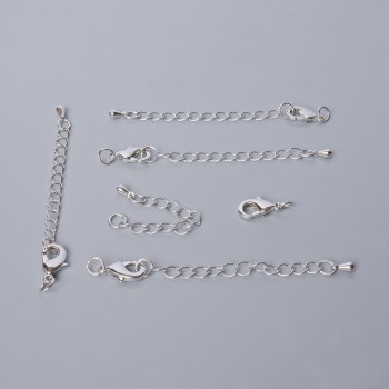 Фурнітура застібка карабін, діаметр 12х6мм з подовжувальним ланцюжком, довжина 5, 5см, сріблястий колір металу, 1шт