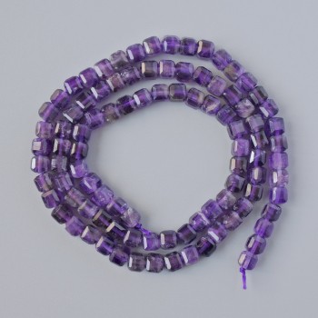 Amethyst Beads, Natural Stone, Faceted Cube, 4 mm Diameter ±, 38 cm Length ± on Thread