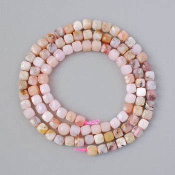 Pink Opal Beads, Natural Stone, Faceted Cubes, 4mm Diameter, 39 cm Length on Thread