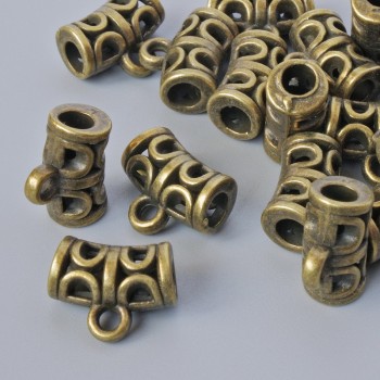 Bronze-colored Bail Holder, 12x6 mm, hole diameters 1.7 mm and 3 mm, length 9.5 mm, packaging 18 pcs