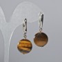 Tiger's Eye Earrings with Natural Stone, Smooth Beads, 16mm Diameter, 35mm Length, English Clasp