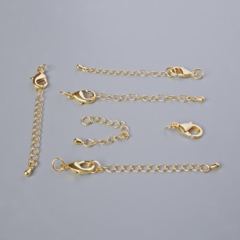 Фурнітура застібка карабін, діаметр 15х8мм з подовжувальним ланцюжком, довжина 5, 5см, золотистий колір металу, 1шт