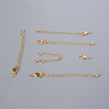 Фурнітура застібка карабін, діаметр 10х5мм з подовжувальним ланцюжком, довжина 5, 5см, золотистий колір металу, 1шт