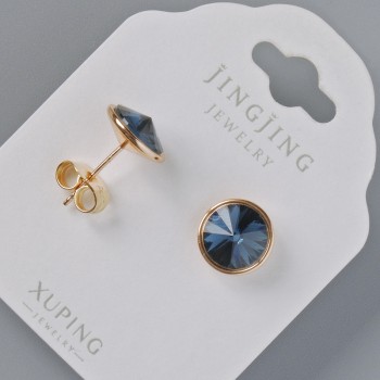 Xuping stud earrings with Swarovski crystals in blue, 10 mm diameter, 18K gold plating