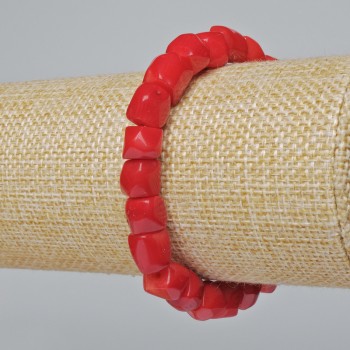 Natural Coral Bracelet with Faceted Beads (Assorted, Medium Size), diameter 9x10 mm +/-, length 18 cm +/- (stretch)