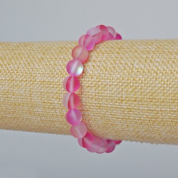 Bracelet Opal Glass Smooth Bead, Raspberry Matte Chameleon Color, Diameter 8 mm +/-, Length 18 cm +/- (Stretch)