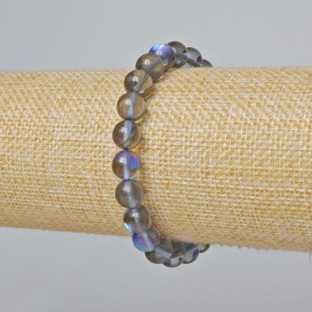 Bracelet with opal glass, smooth bead, gray transparent chameleon color, 8 mm diameter ±, 18 cm length ± (stretch)