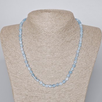 Aquamarine Necklace with natural gemstone, faceted cube beads, diameter 5.5 mm, length 48–50 cm