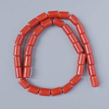 Beads Red Jasper (Pressed) Cylindrical, diameter 8x11 mm, 5 mm ±, length 40 cm ± on beading thread