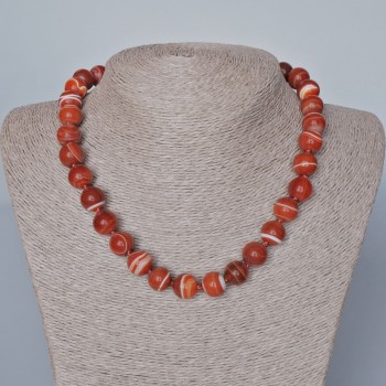 Orange agate necklace, natural stone, smooth bead, diameter 12 mm +/-, length 44x46 cm+