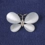 Butterfly Brooch with white cat's eye, white crystals, silvery metal 25x38mm+