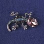Lizard brooch-pendant in dark gray enamel, pink crystal, blue rhinestones, silver metal 31x50mm+