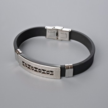 Men's bracelet with metal inserts, 21 cm long, 10 mm thick (+/-), insert thickness 11.5 mm (+/-), rubber