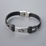 Men's bracelet with metal inserts, length 21 cm, thickness about 10.5 mm, insert thickness 11 mm, black eco-leather