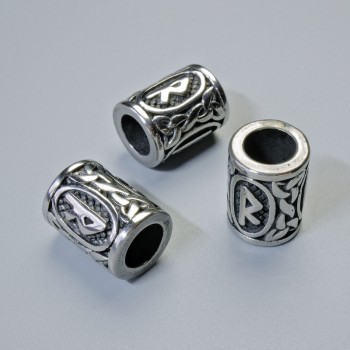 Bead finding 'Norse Rune', diameter 13x10 mm ±, hole diameter 6 mm, silver-tone metal color, 1 pc