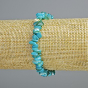 Blue-Toned Mother-of-Pearl Chip Bracelet, 7×2 mm diameter, 18 cm length (stretch)