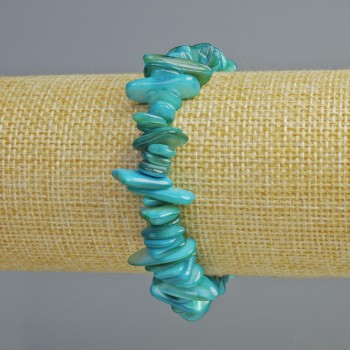 Blue-tinted mother-of-pearl chip bracelet, 10x2 mm diameter, 18 cm long (stretch)