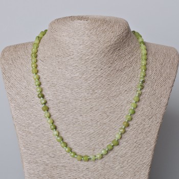 Jadeite Necklace with natural stone, faceted cube beads, diameter 5.5 mm, length 45–49 cm