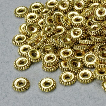 Bead-insert findings, diameter 1.5x6 mm, hole 6 mm, gold-tone metal, package 20 g ± 105 pcs ±