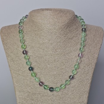Fluorite Necklace, natural stone beads, smooth beads, 8.5 mm diameter, length 45–50 cm