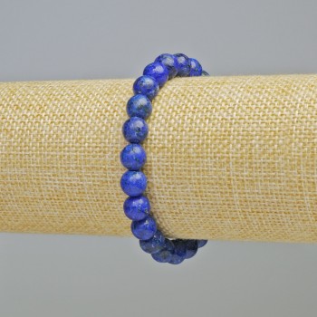 Bracelet with Synthetic Lapis Lazuli, 8 mm Smooth Beads, Elastic Stretch Cord, Approximately 18 cm