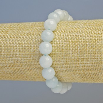 Bracelet with natural aquamarine, smooth beads, diameter 10.5 mm, stretch band, length 18 cm+