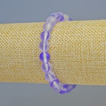 Opal Glass Bracelet with Smooth Beads in Purple Matte Chameleon, 8 mm Diameter +/- (Stretch), Length 18 cm+