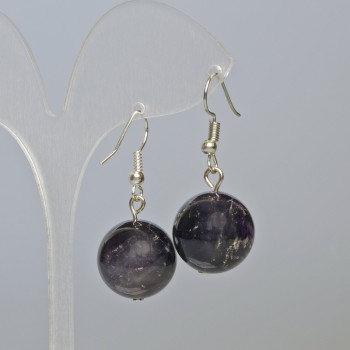 Amethyst Earrings, Natural Stone Smooth Balls, 16 mm diameter, 38 mm length