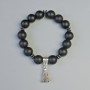Bracelet Shungite (Artificial) Smooth Bead, 12 mm Diameter ± (Stretch), Length 18 cm ± with Hematite Inlays