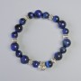 Blue Cat's Eye Bracelet with Smooth Beads, Diameters 10.5 mm and 8.5 mm +/- (Stretch), Length 18 cm +/- with Metal Inserts