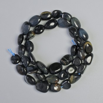 Hawk's Eye Beads, Natural Gemstone, Faceted, 9x11 mm, 39 cm on thread