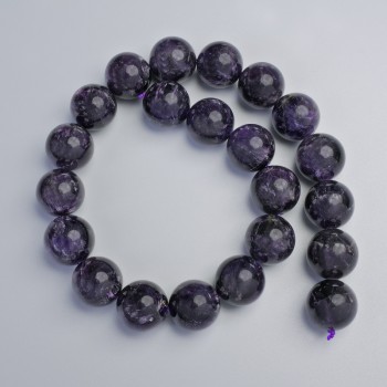 Amethyst Beads, Natural Stone, Smooth Round Beads, Diameter 18mm ±, Length 39cm ± on Thread