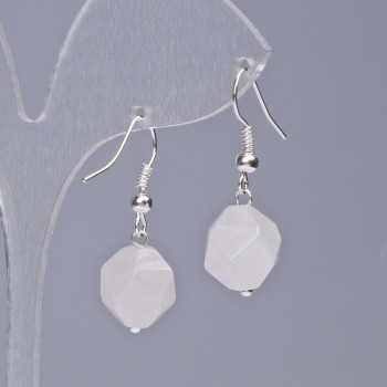 Earrings Pink Quartz natural stone faceted, diameter 10.5×12 mm, length 32 mm