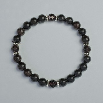 Garnet Bracelet with Smooth and Faceted Beads, 8 mm Diameter, 7 mm +/- (Stretch), Length 18 cm +/- with Metal Inserts