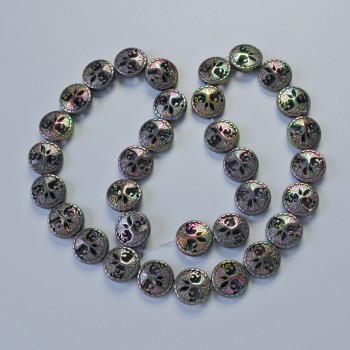 Hematite Beads 'Tree' in a chameleon color, diameter 12.5×4.5 mm, length 41 cm on thread