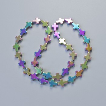 Hematite Beads "Cross" Chameleon Color, diameter 8.5×10.5×3 mm, length 40 cm ± on thread