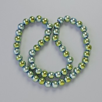 Hematite Beads - Round, Green Chameleon Color, 8mm Diameter, 42cm Length on Thread